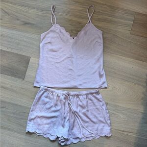 INC International Concepts Dusty Pink Pajama Set W/ Scalloped Details Size Small